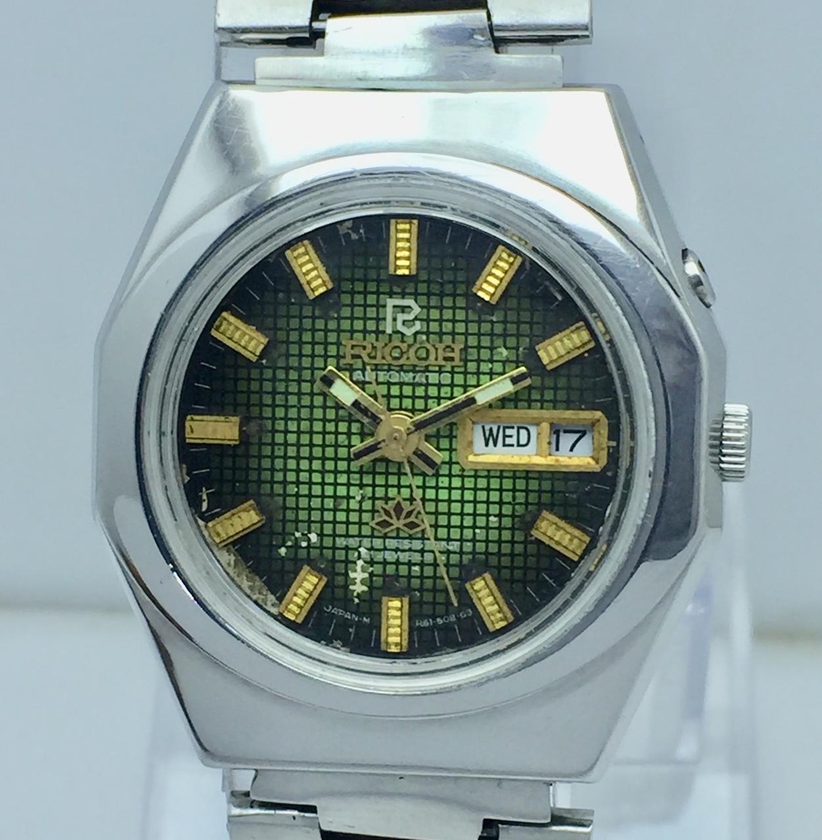 Ricoh Automatic Day Date Green Dial Men's Vintage Watch Japan