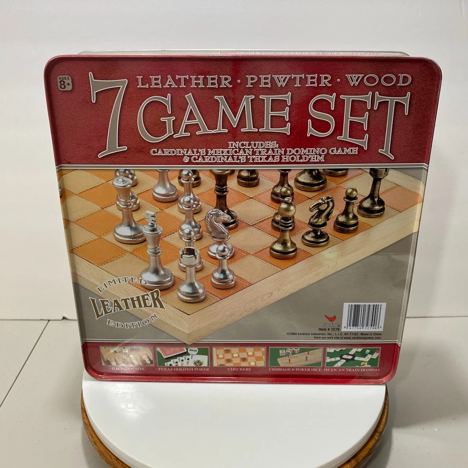 Cardinal 7 Game Night Set Limited Leather Edition Pewter Wood Poker Backgammon - Image 4 of 4