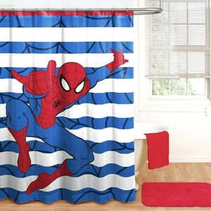 Spiderman Fabric Shower Curtain Bathroom Marvel Comics Striped Bath Decor New 32281092962 Ebay