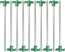 10 Pack Tent Stakes T-Top Rubber Heavy Duty Steel Nail Ground Spikes Pegs 10"