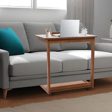 2 Tier C Shaped Table With 4 Wheels Couch Table End Table For Drink & Snack US