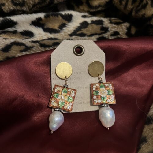 Boucles d'oreilles femmes perle et émail mixtes Anthropologie neuf avec étiquettes - Photo 1 sur 2