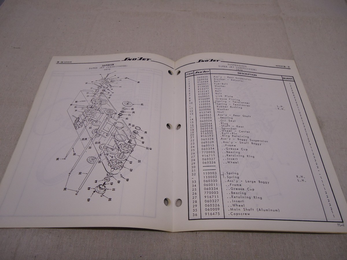 Vintage 1972 SnoJet Super Jet Y 433 Illustrated Parts Manual OEM