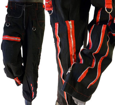 PUNK rave bondage zipper pant red black gothic goth 30 33baggy hip
