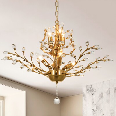 Modern Flower Crystal Chandelier Gold Branches Pendant 7-Lights Ceiling Fixtures