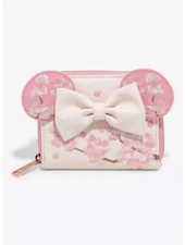 Loungefly Disney Minnie Mouse Cherry Blossom Ears Small Zip around Wallet. NWT.