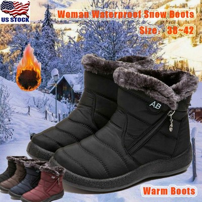 waterproof fur lining slip on snow boots