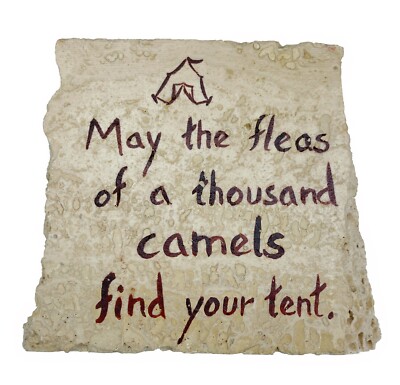 May fleas of thousand camels find your tent Rock Sign Curse Wish Paperweight