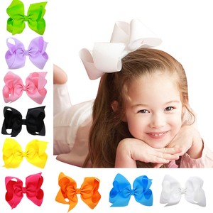 Girl's 6" Large Hair Bow Grosgrain Ribbon With Clips Headwear