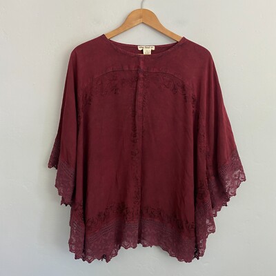 Indigo Thread Co Cape Poncho Women Size Small Maroon Red Embroidered Lace New