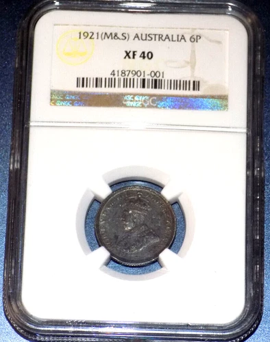 AUSTRALIA George V Silver Sixpence 1921 (m & sy) KM-25 NGC XF40 Australian Coin