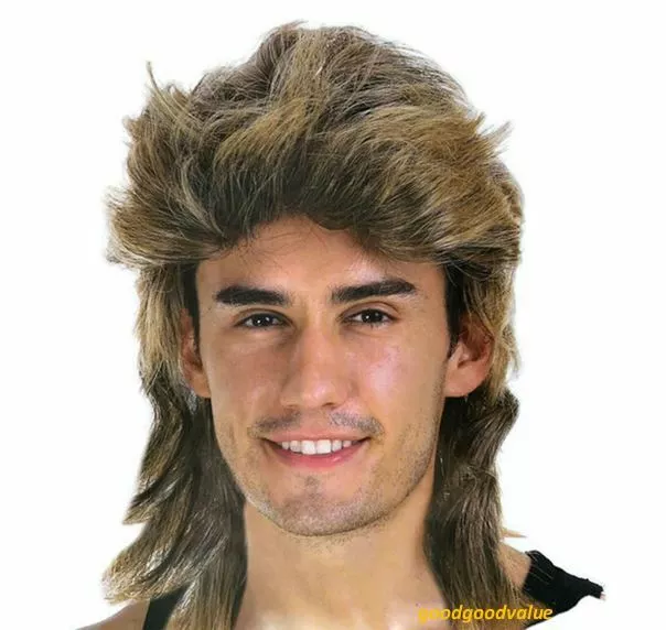 Mullet Golden Blond Brown Mens Mullet Wig Party Costume 80s Aussie Bogan Rock