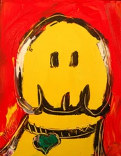 YELLOW DOG     IMPRESSIONIST CARTOON ORIGINAL OIL  PAINTING  uoyE