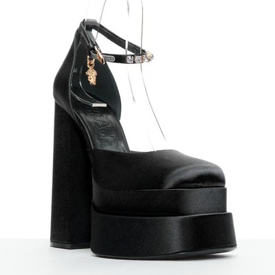 VERSACE Runway Aevitas 155 black satin gold crystal Medusa double platform EU41