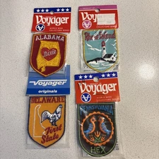 VINTAGE VOYAGER Emblems  Patches LOT OF 4 States AL DE RI PA 70s Sew On Colorful