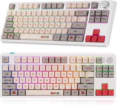 75% Custom Hot Swappable Mechanical Keyboard, 3 BT5.1 Wired & Wireless Gaming KB