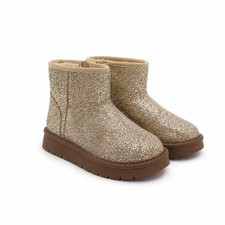 Cat Jack Girls Honor Gold Glitter Boots Faux Shearling Zip Shoes Size 2
