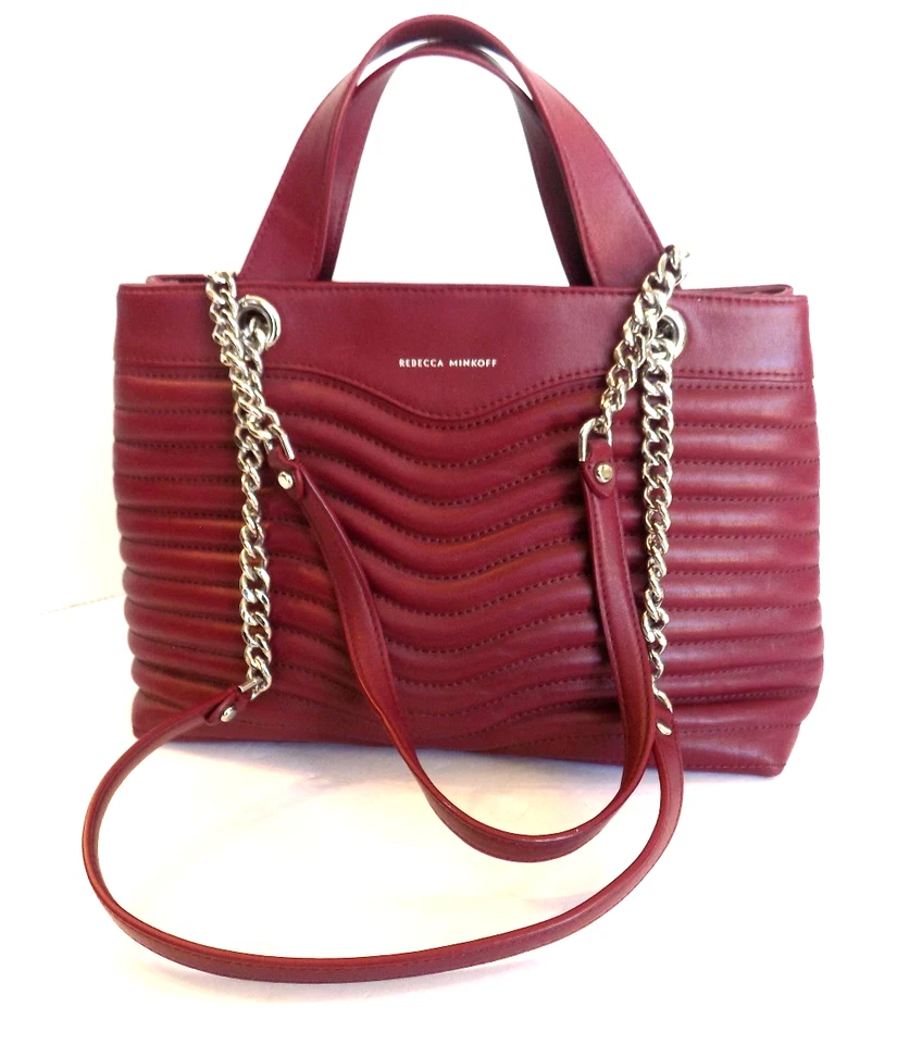 Rebecca Minkoff MAB Quilted Leather Satchel Burgundy wine silver purse handbag - Image 2 of 4