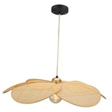 L mpara colgante de bamb , pantalla de rat n tejida a mano con flores Ceiling