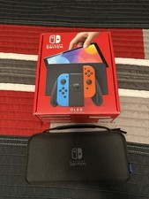 Nintendo Switch OLED Console Neon Blue/Red   CIB Complete in Box  Case