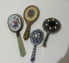 Lot of 4 Vintage Ornamental Handheld Mirrors-hand painted, Needlepoint, Jewels