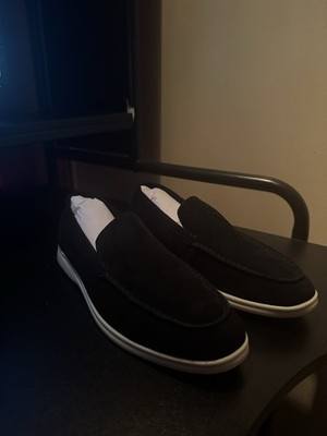 Loro Piana Men's Black Suede Loafers Slip-On Casual Shoes Size 10.5