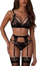NEW Lace Garter Belt Thong Set for Women Suspender Multi Size, Black