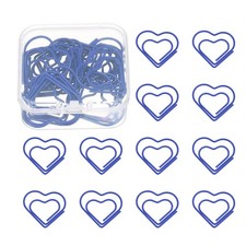 20 Pcs Heart Shape Paper Clip, Metal Paper Clip, Plastic Coating, Blue