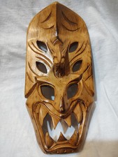 Carved Burnt Wood Mask TikiBar Decor Tribal/Dragon/Hawaii Style Wall Hanging MCM