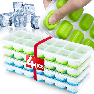 Silicone Ice Cube Mold with Lid 14 Cube Easy Release Freezer Tray Tool