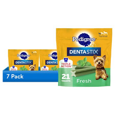 PACK 7 - Pedigree Dentastix Cuidado Dental Golosinas Juguete y Raza Pequeña Sabor Fresco