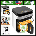 Nutrichef 5.8 Quart Air Fryer with Transparent Fry Bowl, White
