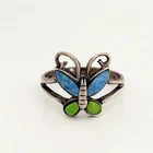 Vintage 925 Sterling Silver Blue & Green Stone Butterfly Southwest Ring Sz 6.75