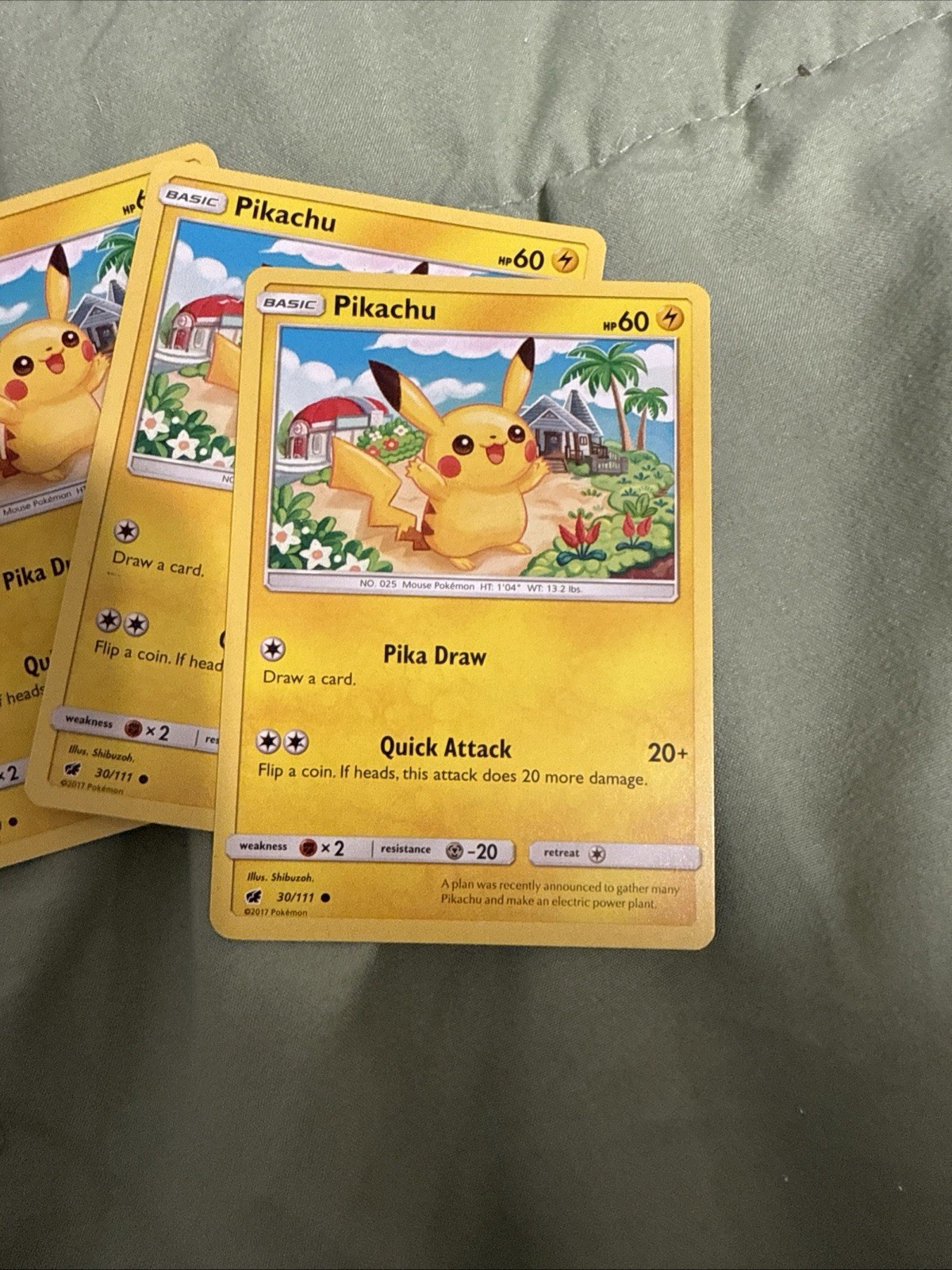 Pokemon Cards 3 Pikachu Non Holo 30/111 Crimson Invasion NM 2017