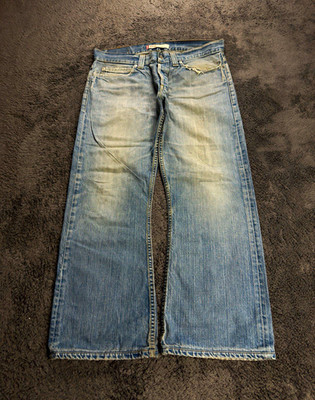 Levi s 512 Bootcut Jeans | W34 L32 | Blue Wash with Yellow Fading | Y2K Denim