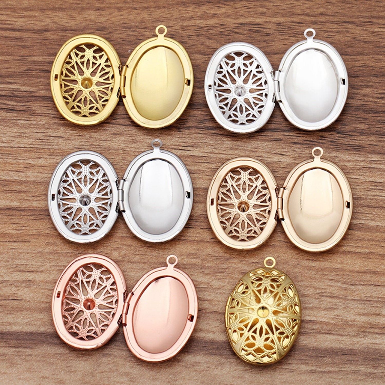 Clearance 5PCS Brass Oval Filigree Locket Charm Pendant, 25X38mm Multi LMC14