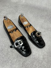 Prada Vintage Black Patent Leather Loafers with Silver Buckle Made in Italy