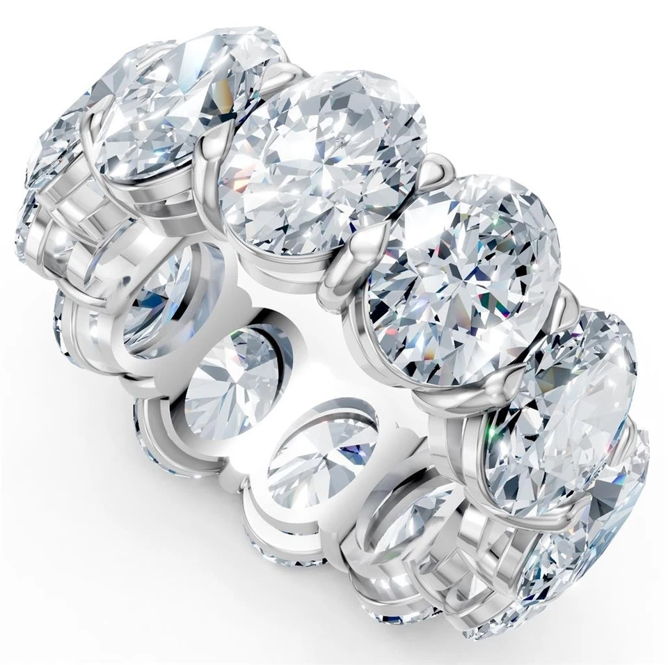 Oval Lab Grown Diamond VS F 12Ct Eternity Wedding Ring Band 14K White Rose Gold - Image 3 of 4