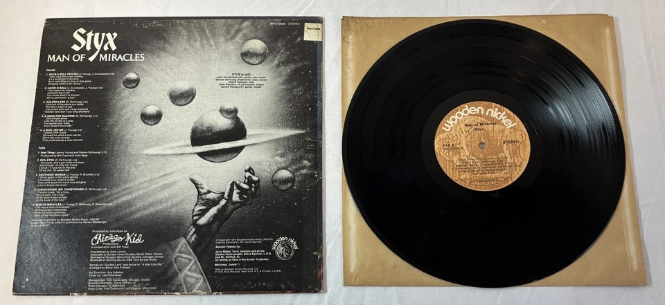 LP ~ STYX Man Of Miracles ~ Wooden Nickel BWL1-0638 ~cover has some water damage - Image 2 of 2