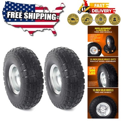 2-Pack 10-Inch Flat-Free Solid Rubber Tire Wheels - Perfect Replacement Solution
