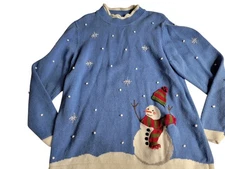 Cinnamon & Cinder Blue Snowman Snowflakes Pullower Sweater Winter XL Extra Large