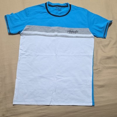 MOMA USA Men's Colorblock Blue White Gray Crew Neck Logo T-Shirt Size M