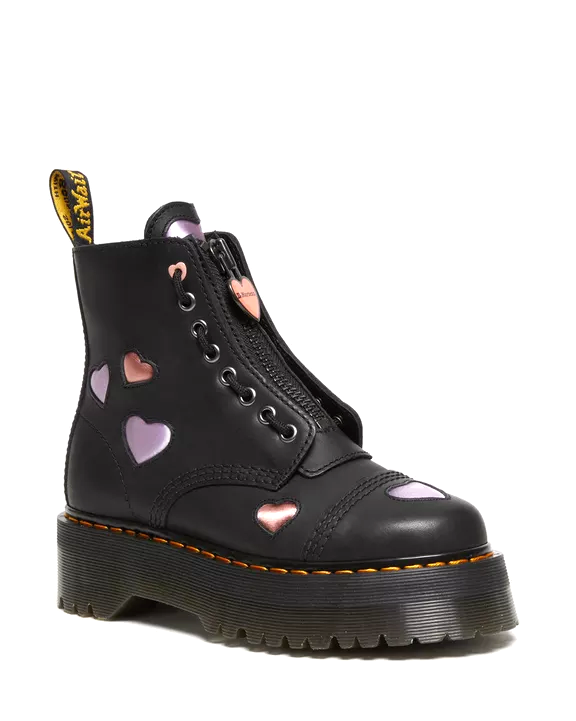 Dr Martens Sinclair Heart Platform Boots (8) Leather Satin Women's