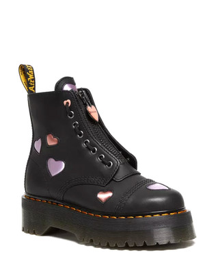 Dr Martens Sinclair Heart Platform Boots (8) Leather Satin Women's