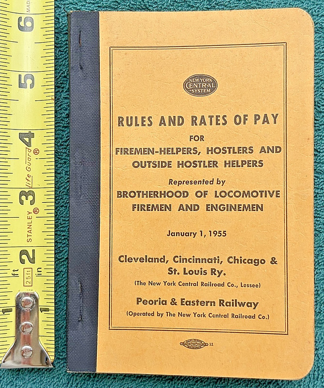 1955 New York Central Railroad Firemen NYC Railway Hostlers Enginemen Rules Book