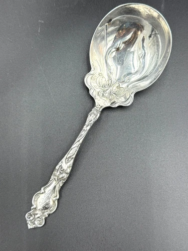 ETON BY WALLACE STERLING SILVER BERRY SPOON W/MONOGRAM 9 INCHES LONG