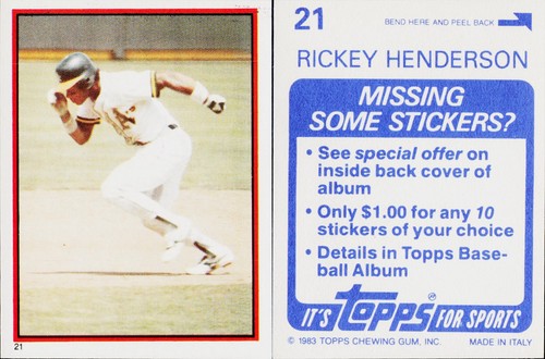 Rickey Henderson #21 1983 Topps Stickers card