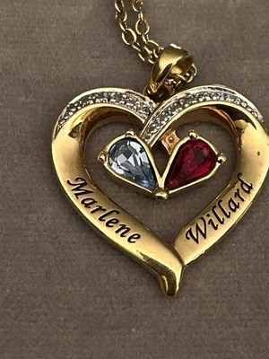 Danbury Mint Herz Halskette mit Geburtssteinen Diamanten vergoldet Marlene /Willard