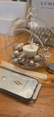 Luminara Glass Ornament Votive Candle Flameless Candle with Remote Ivory