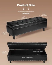 New Button-Tufted Storage Ottoman Bench, PU Leather Bench with Storage and Sol